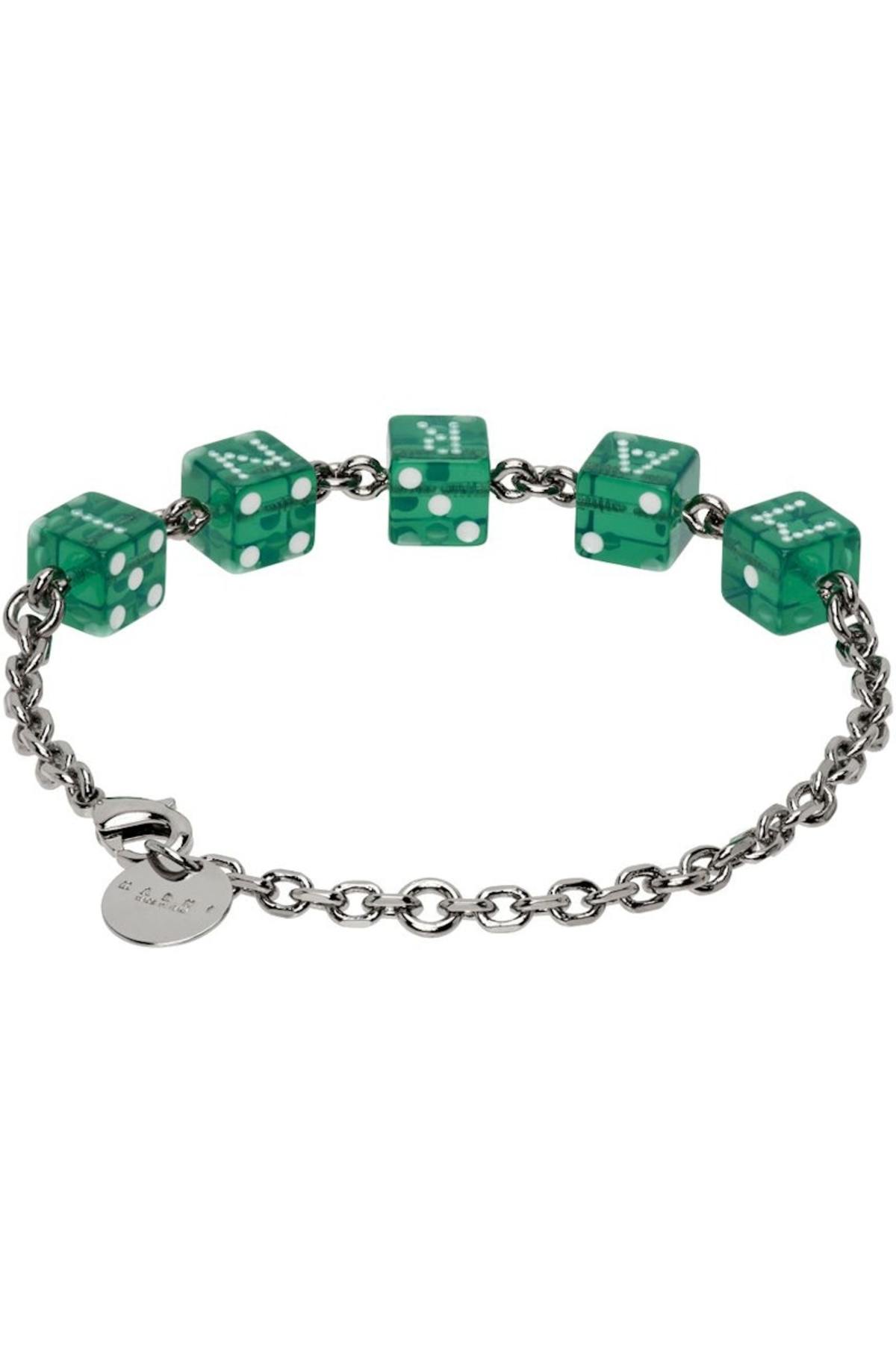 【希少】MARNI / 23SS Dice Bracelet Marni Silver & Green Dice Bracelet - Mint | Garmentory