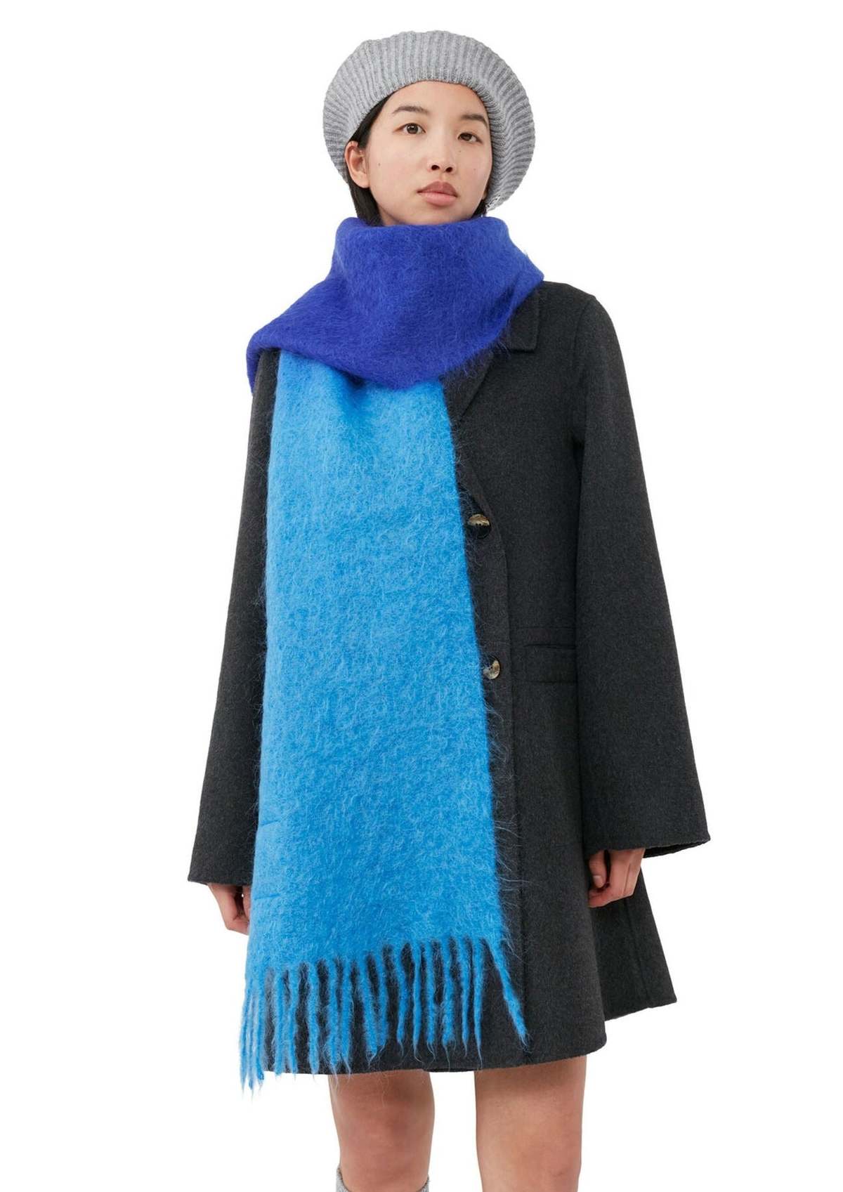 Ganni Mohair Gradient Scarf - Silver/Lake Blue | Garmentory