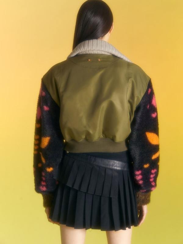 ANDERSSON BELL Leona Jacquard Knit Sleeve Bomber Jacket