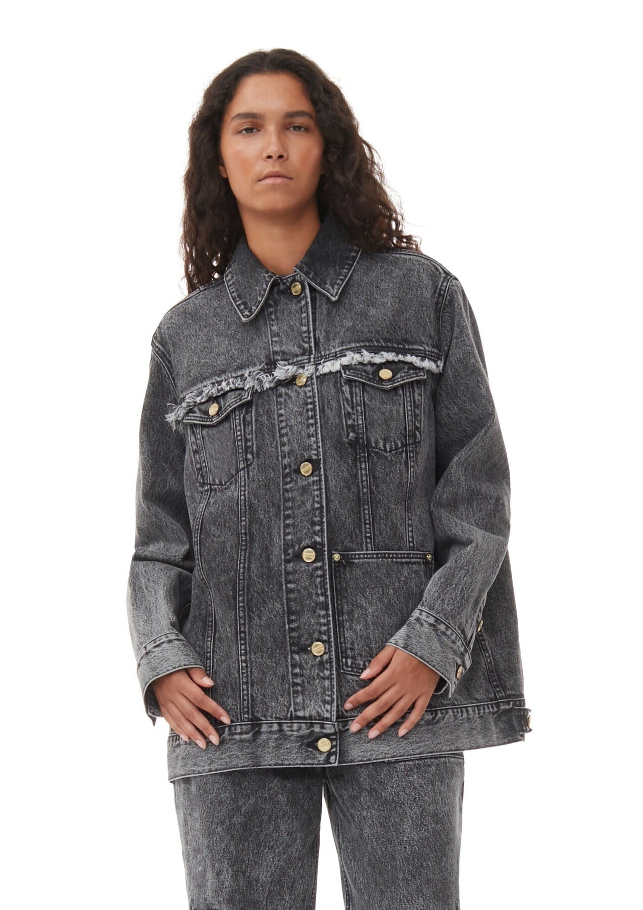 Ganni Snow Washed Denim Oversized Jacket - Black Washed