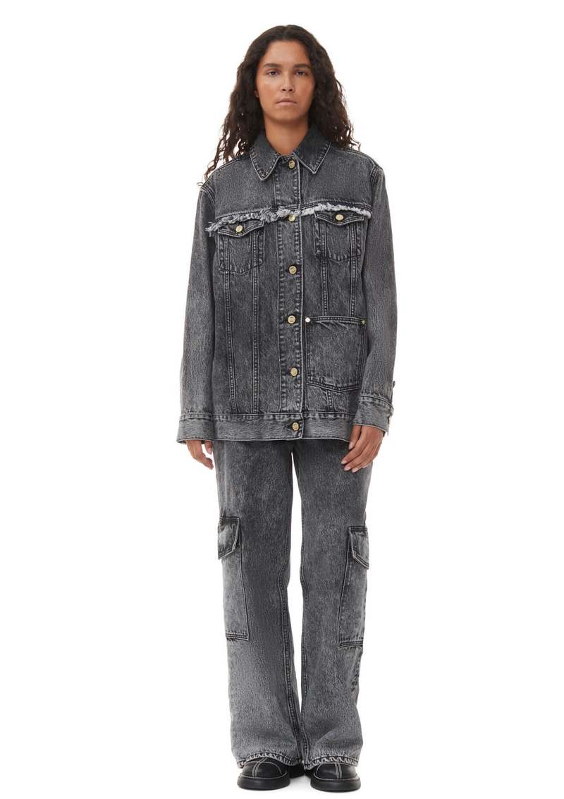 Ganni Snow Washed Denim Oversized Jacket - Black Washed