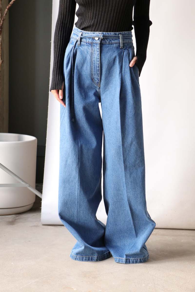 Christian Wijnants Panjim Pleated Denim Trousers - Blue | Garmentory