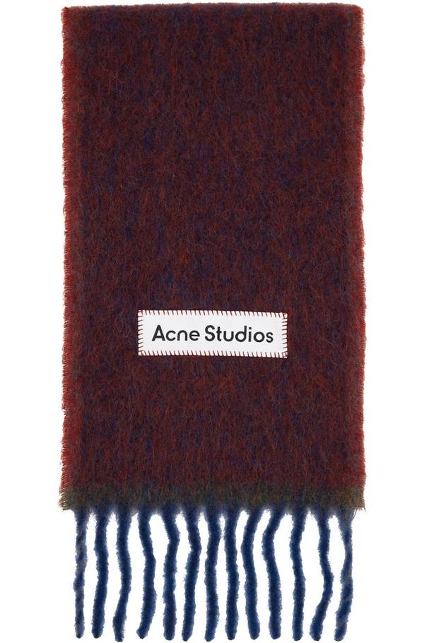 Acne Studios Red & Blue Fringe Scarf - Aubergine/Blue | Garmentory