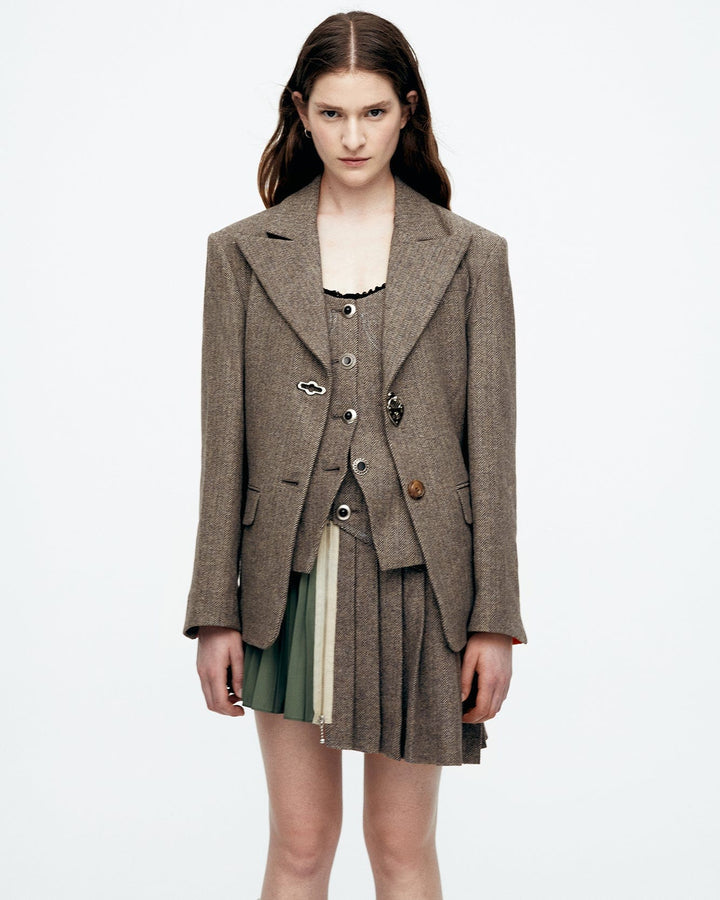 [ANDERSSON BELL]★MAGGIE RAW-CUT HERRINGBONE JACKET ANDERSSON BELL Haruko Herringbone Flocking MA-1 Blazer