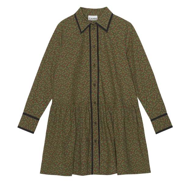 ganni printed cotton mini shirt dress GANNI Printed Cotton Mini Shirt Dress