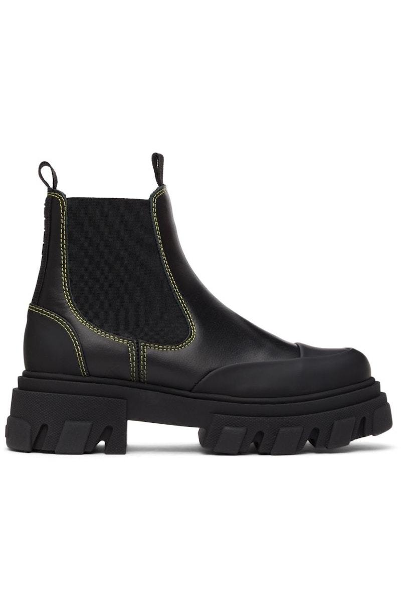 ブーツその他 GANNI CHOCOLATE SYNTHETIC LEATHER BOOTS Black/Dark Burgundy Dark Burgundy Mid Shaft Embroidered