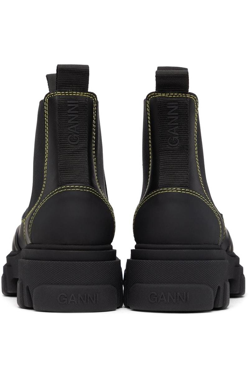 【送料&関税込】Ganni High Heels Ankle Boots In Black Leathe Black Black Oleatex Eyelets Lace-Up Ankle Boots | GANNI US