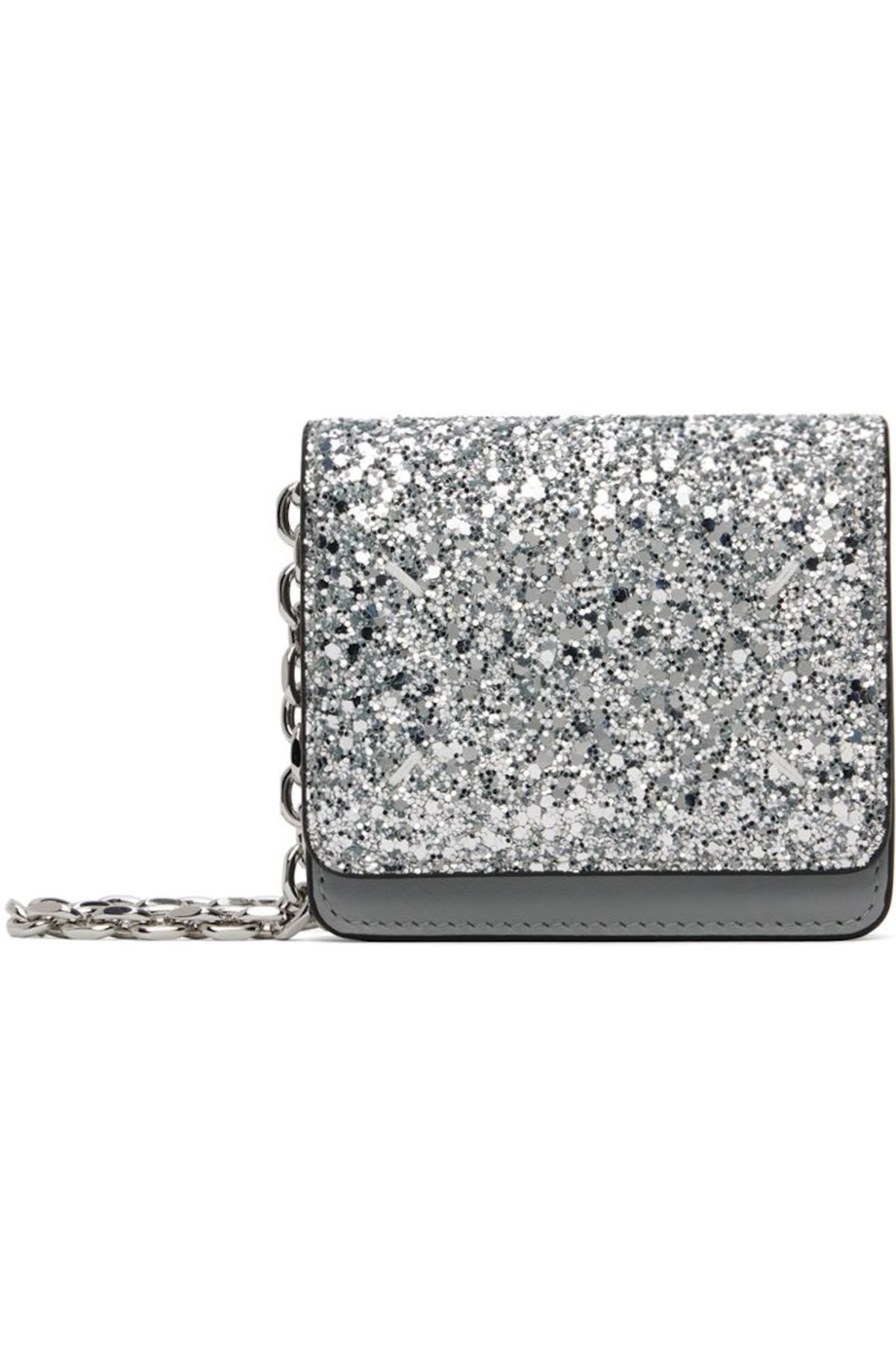 Maison Margiela Micro Glitter Chain Wallet Bag - Silver