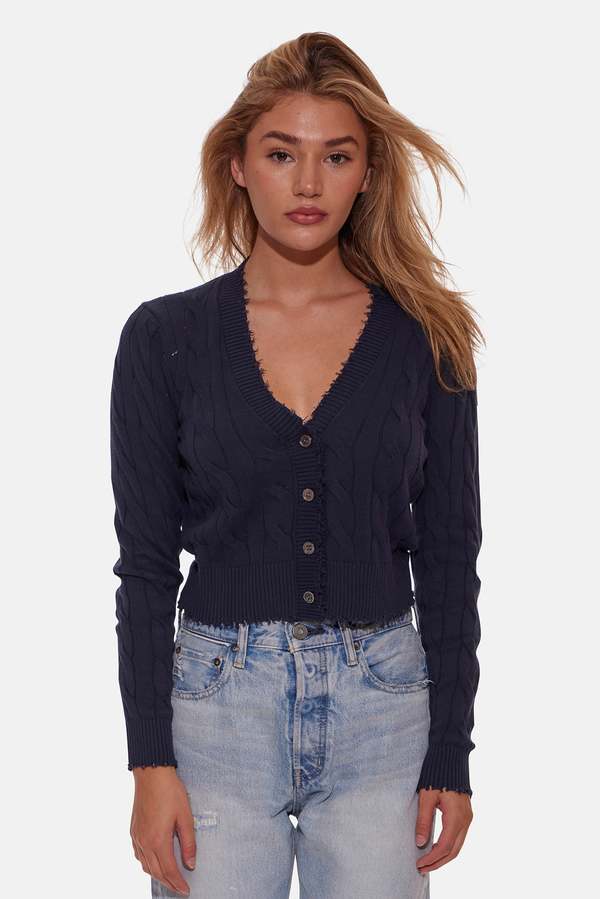 Blue&Cream Satya Cable Cropped Cardigan - Navy