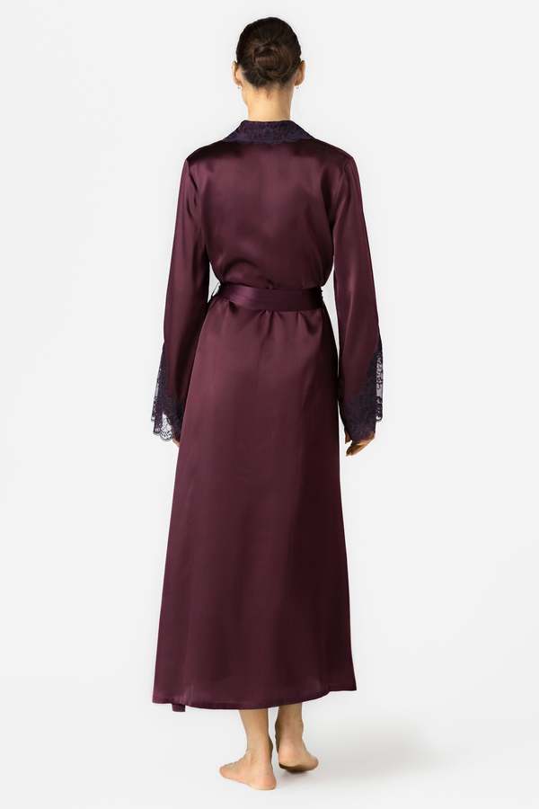 NK IMODE Arden Lush Shawl-collar Long Silk Robe - Aubergine