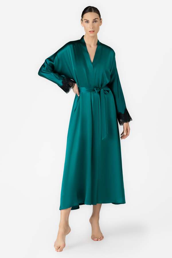 green emerald velvet dress Dark Green Sheer-Bodice Long Satin Gown PK3005 main image 1