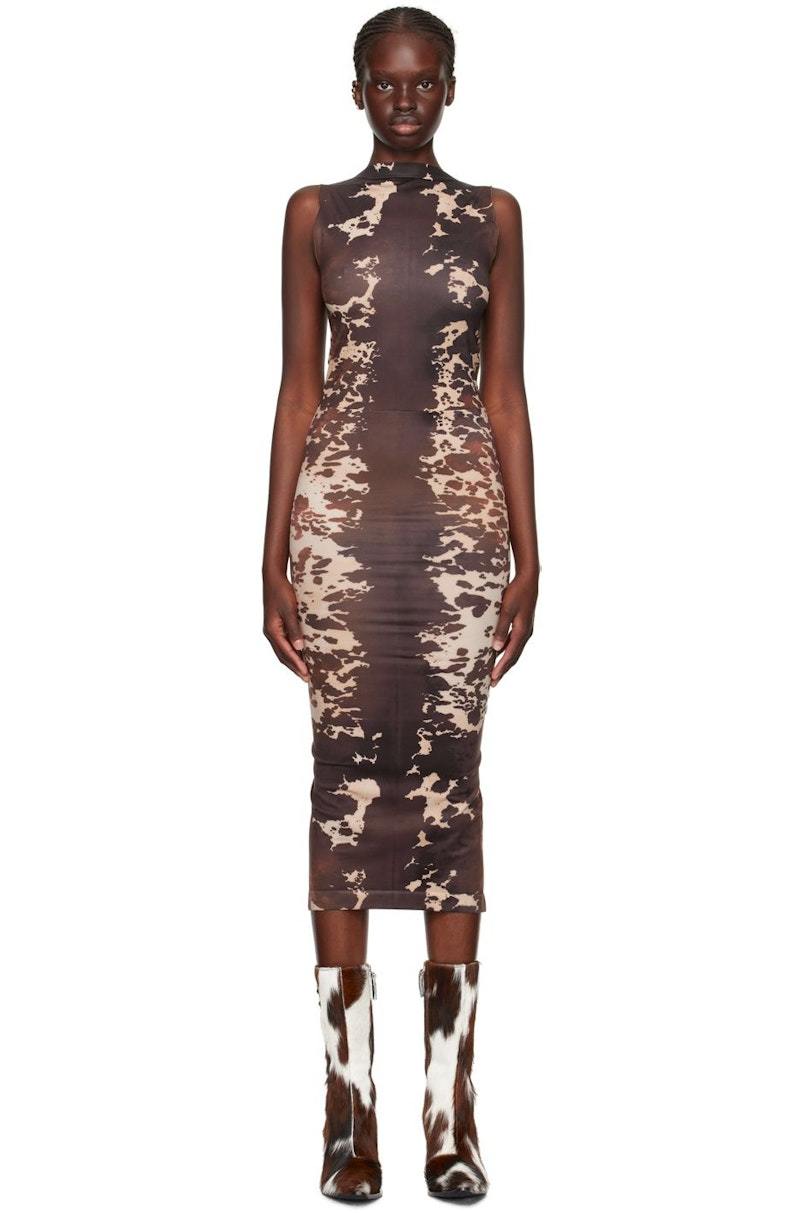 Acne Studios Cow Print Midi Dress - Brown | Garmentory
