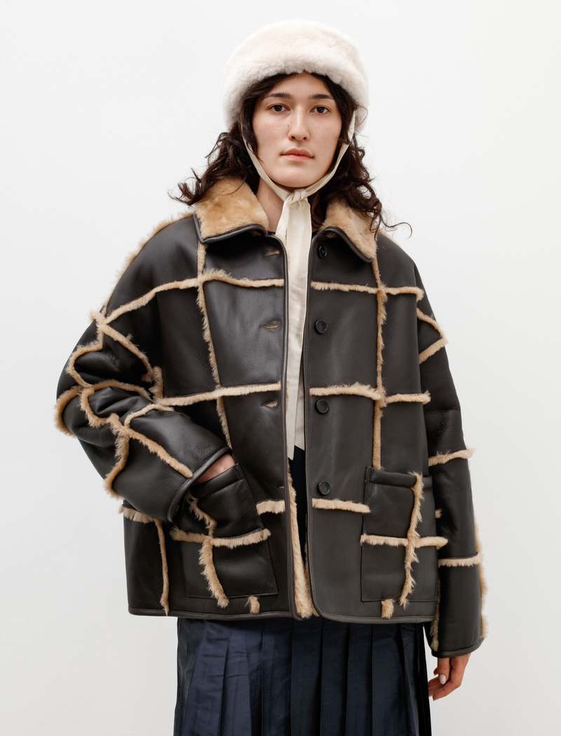 Cawley Avis Check Shearling Jacket - Chocolate/Tan | Garmentory