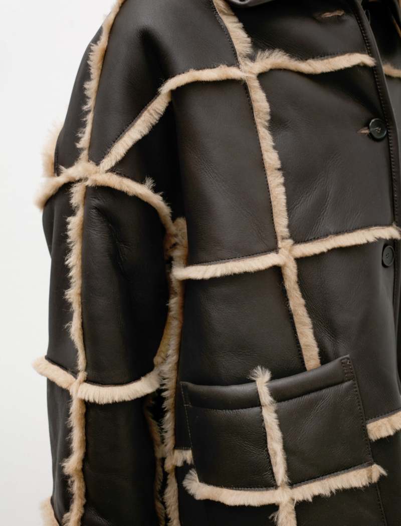 Cawley Avis Check Shearling Jacket - Chocolate/Tan | Garmentory