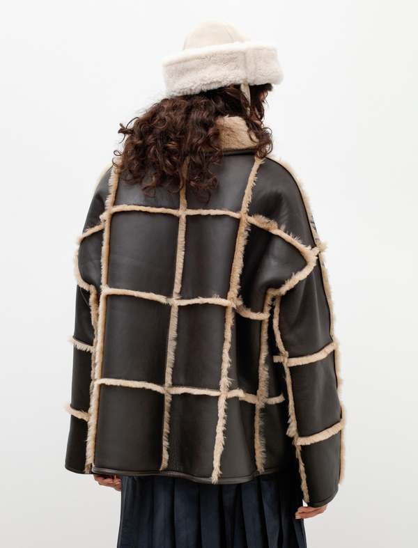 Cawley Avis Check Shearling Jacket - Chocolate/Tan | Garmentory