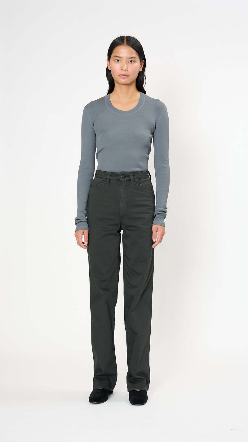 Lemaire High Waisted Straight Pants - Midnight Green