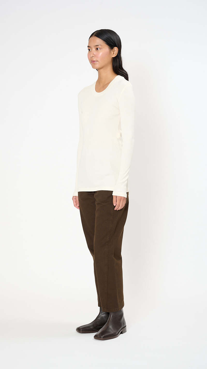 Lemaire Rib Long Sleeve T Shirt - Light Cream | Garmentory