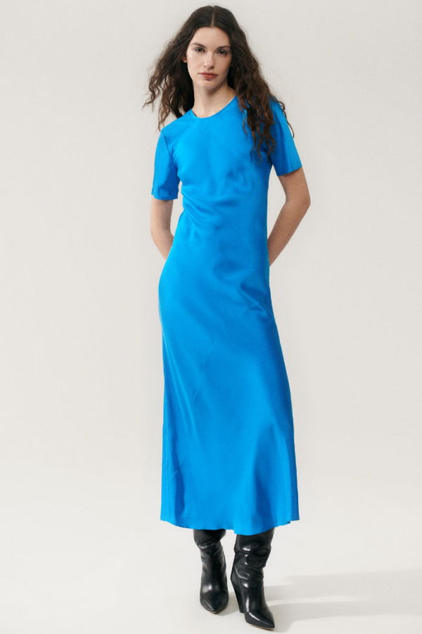 Silk Laundry SHORT SLEEVE BIAS DRESS - COAST BLUE