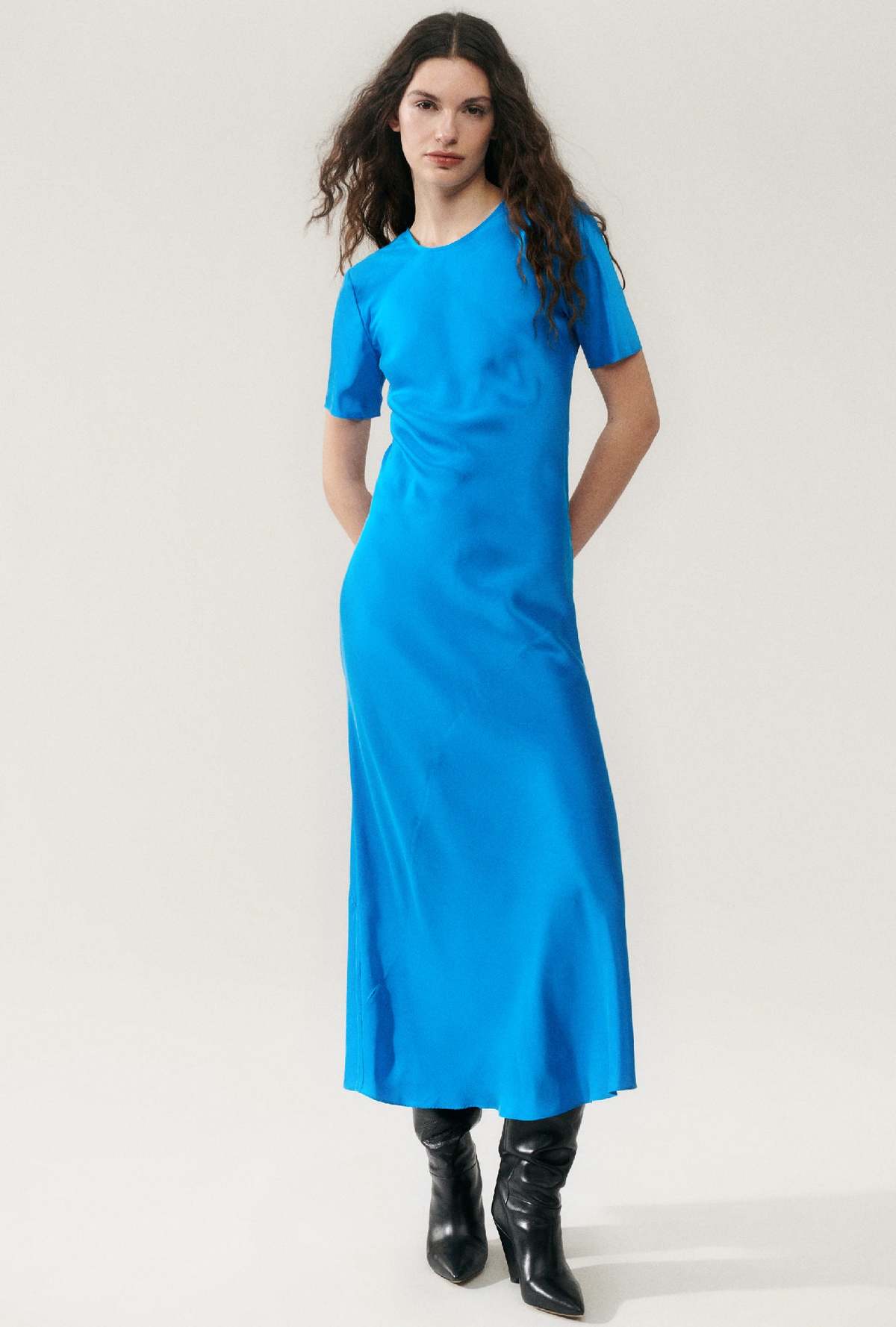 Silk Laundry SHORT SLEEVE BIAS DRESS - COAST BLUE | Garmentory
