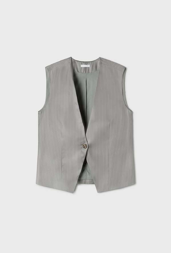 Silk Laundry TWILL SLOUCH VEST - MOON PINSTRIPE