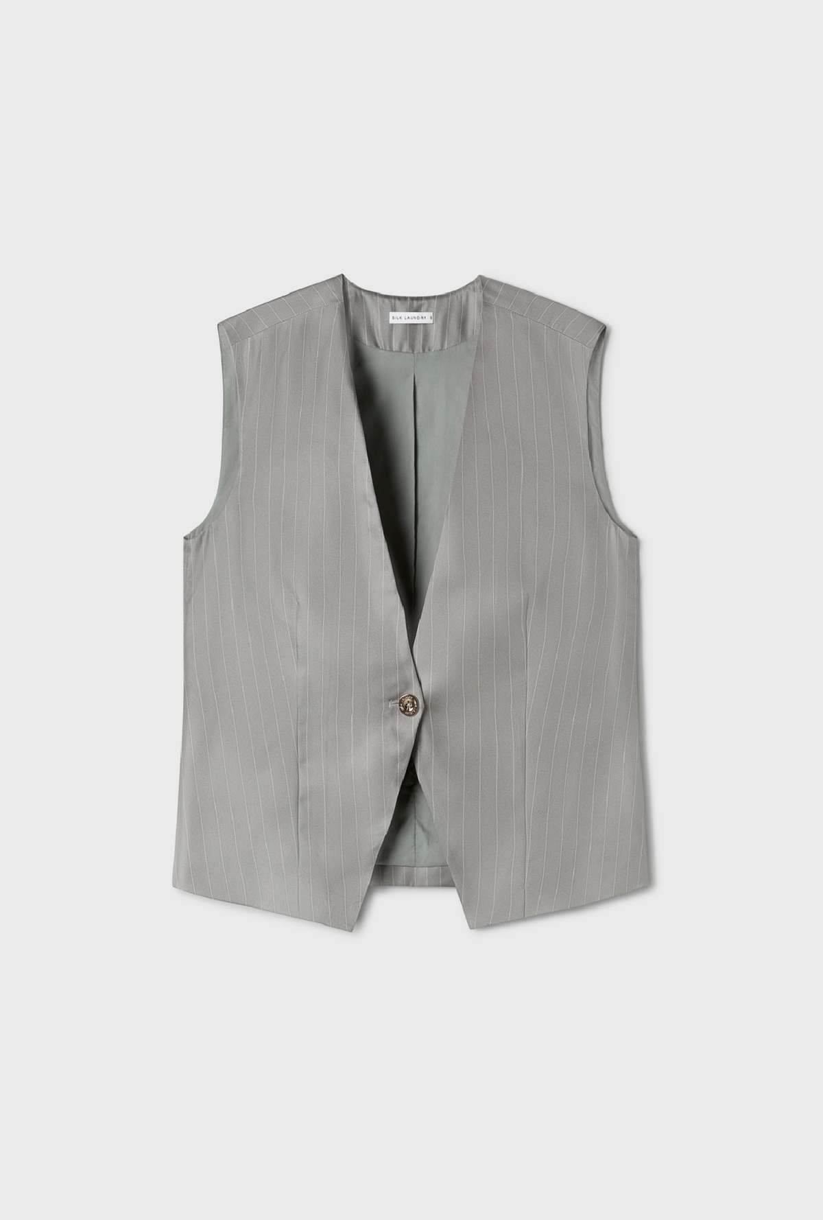 Silk Laundry TWILL SLOUCH VEST - MOON PINSTRIPE - Image 5 of 5