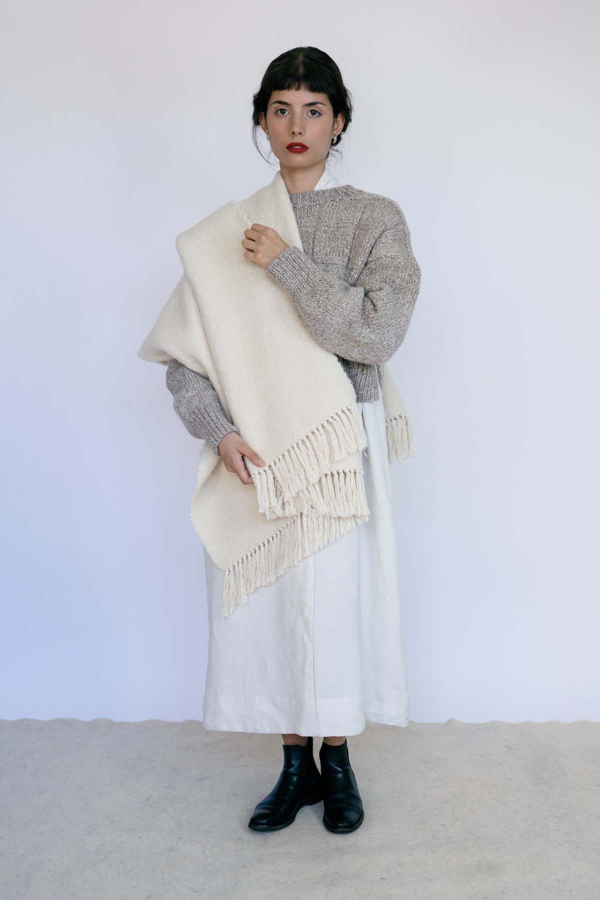 Ound Woven Wool And Cotton Scarf - Plum - Image 2 of 4