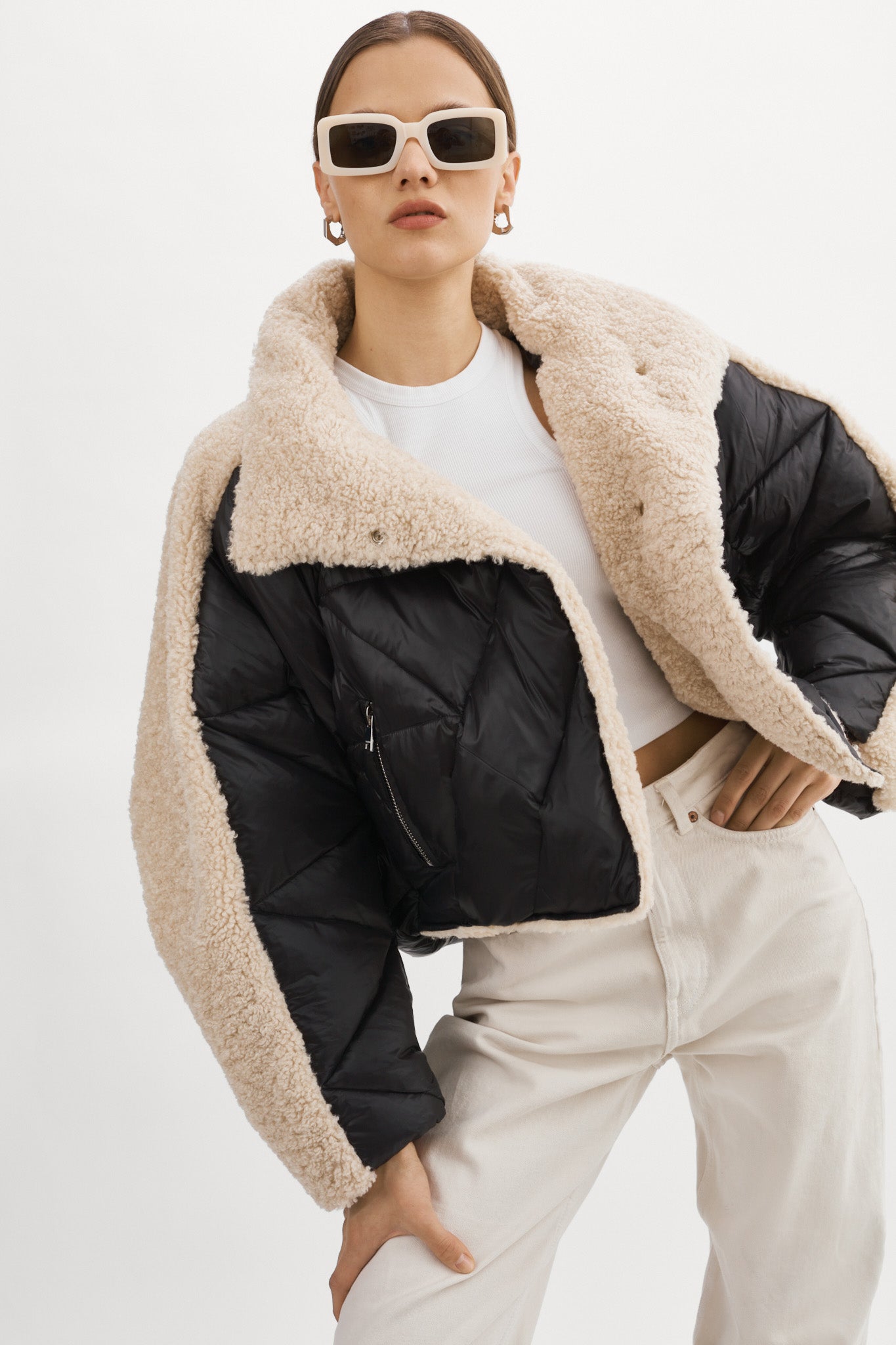 Lamarque Peyton Mixed Media Bomber Jacket - Black