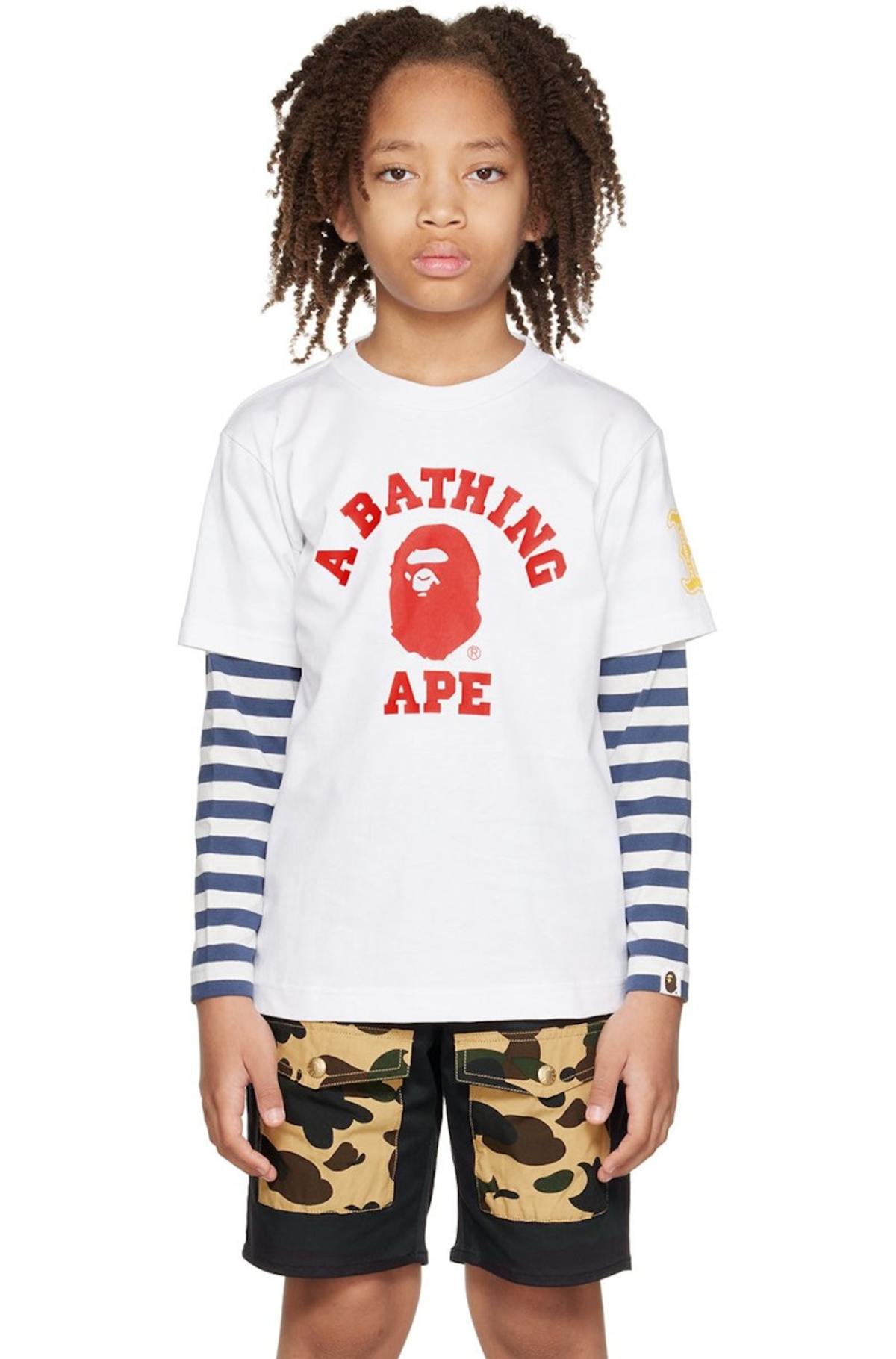 Kids BAPE Layered Long Sleeve T Shirt - White | Garmentory
