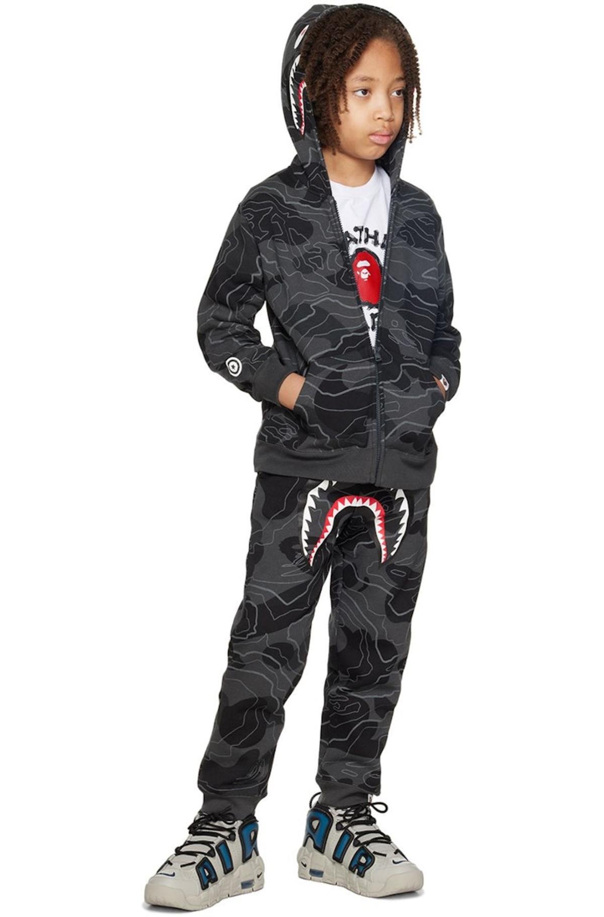 Kids Bape Layered Line Camo Shark Sweatpants - Gray | Garmentory