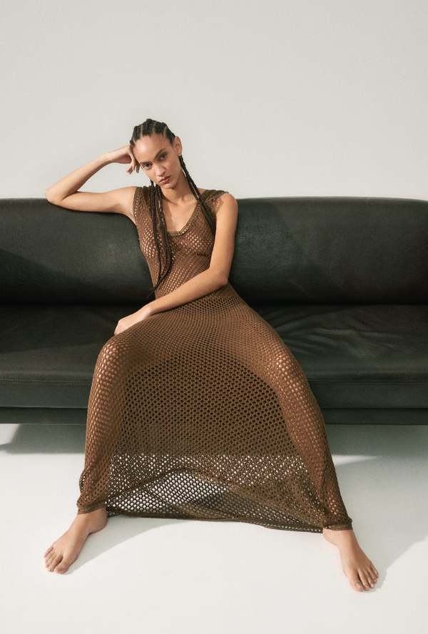 Zara Knit Dress Zara Black Crochet Dress Shop The Next Level One-Shoulder  Crochet Maxi Dress