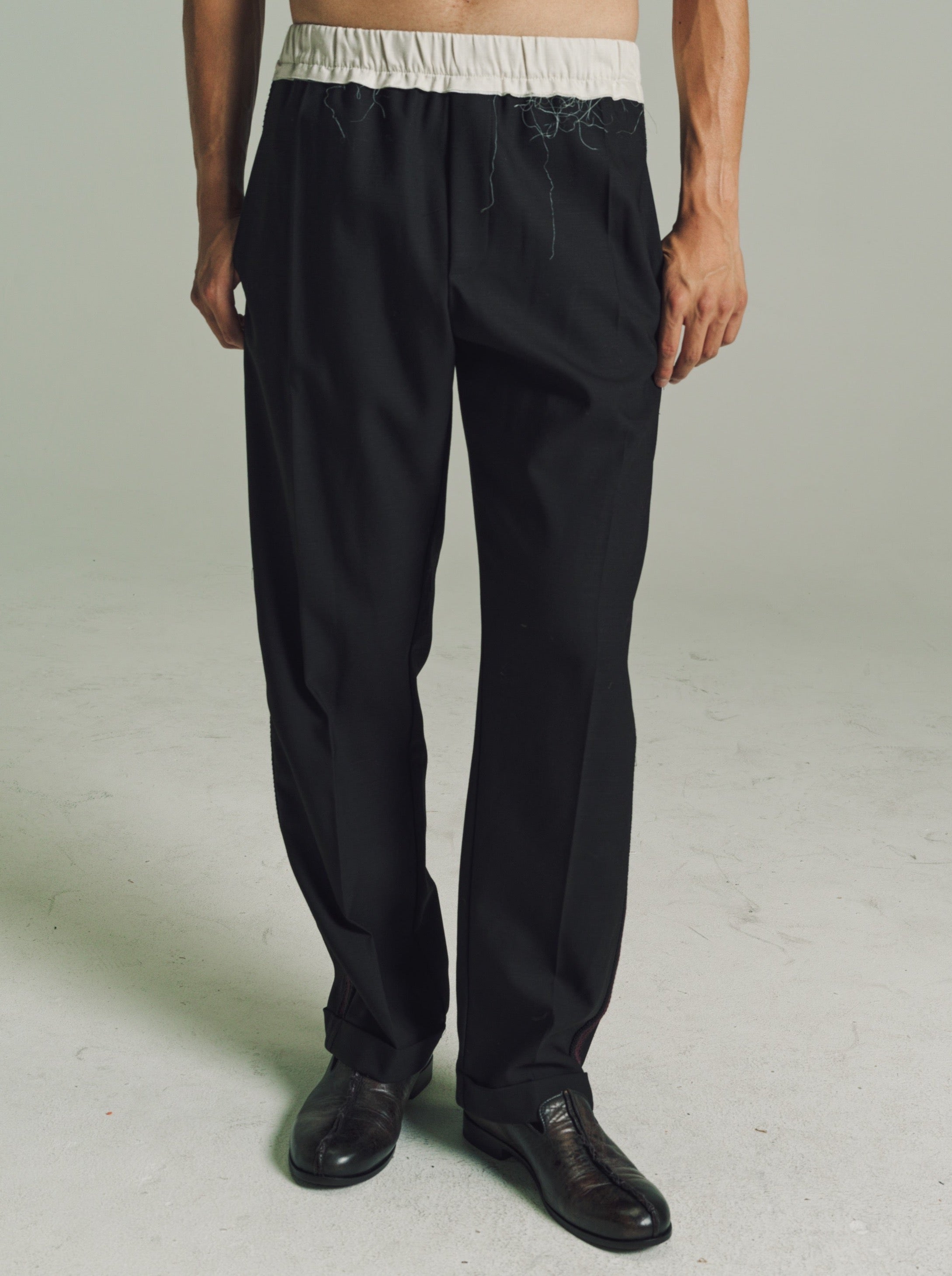 Wales Bonner スラックス　seine trousers 46 Wales Bonner Wool Seine Trousers - Black | Garmentory
