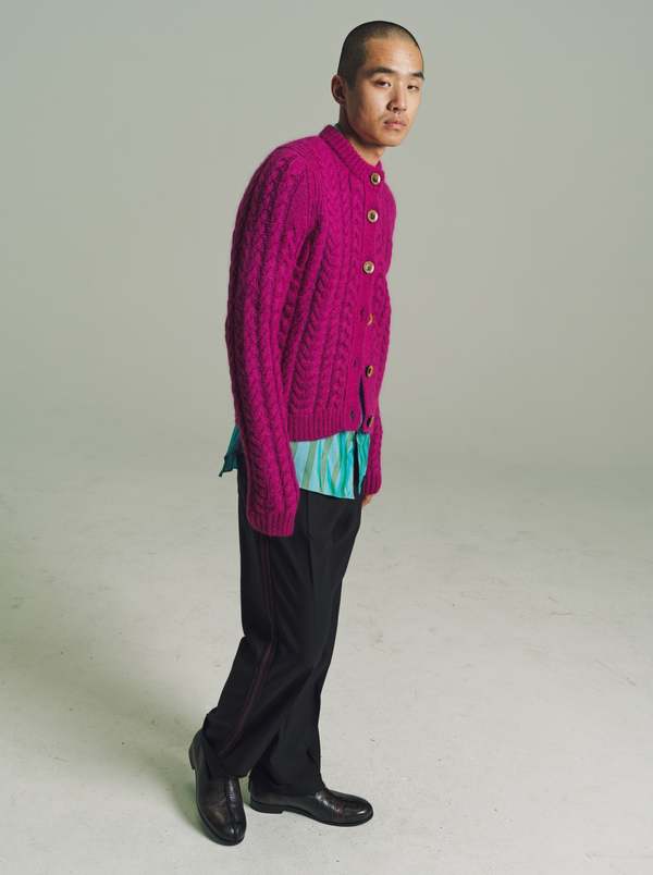 Wales Bonner Mohair Cable Knit Dawn Cardigan - Fuchsia | Garmentory
