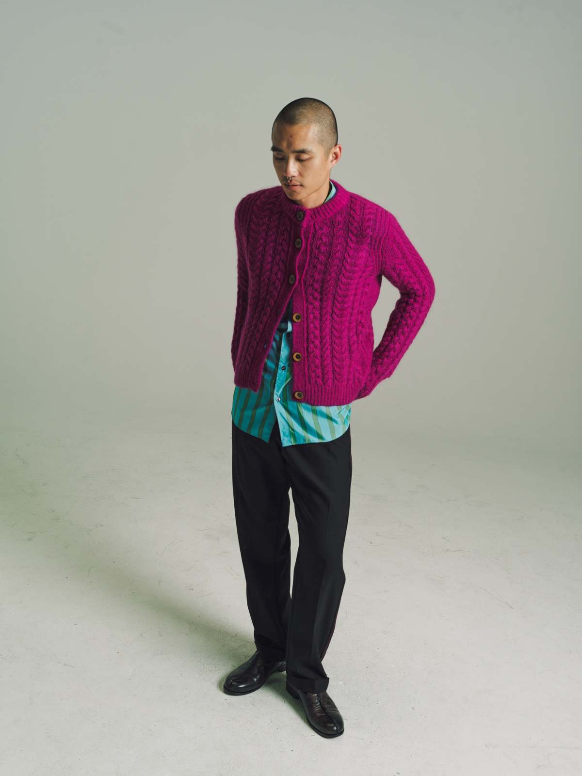 トップス wales bonner cardigan Wales Bonner Mohair Cable Knit Dawn Cardigan - Fuchsia