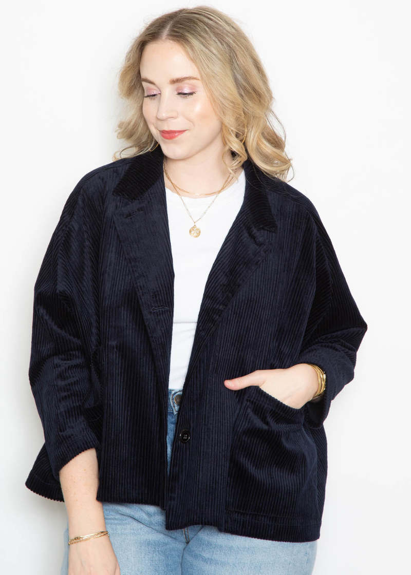 Gallego Desportes Boxy Corduroy Jacket - Navy | Garmentory 
