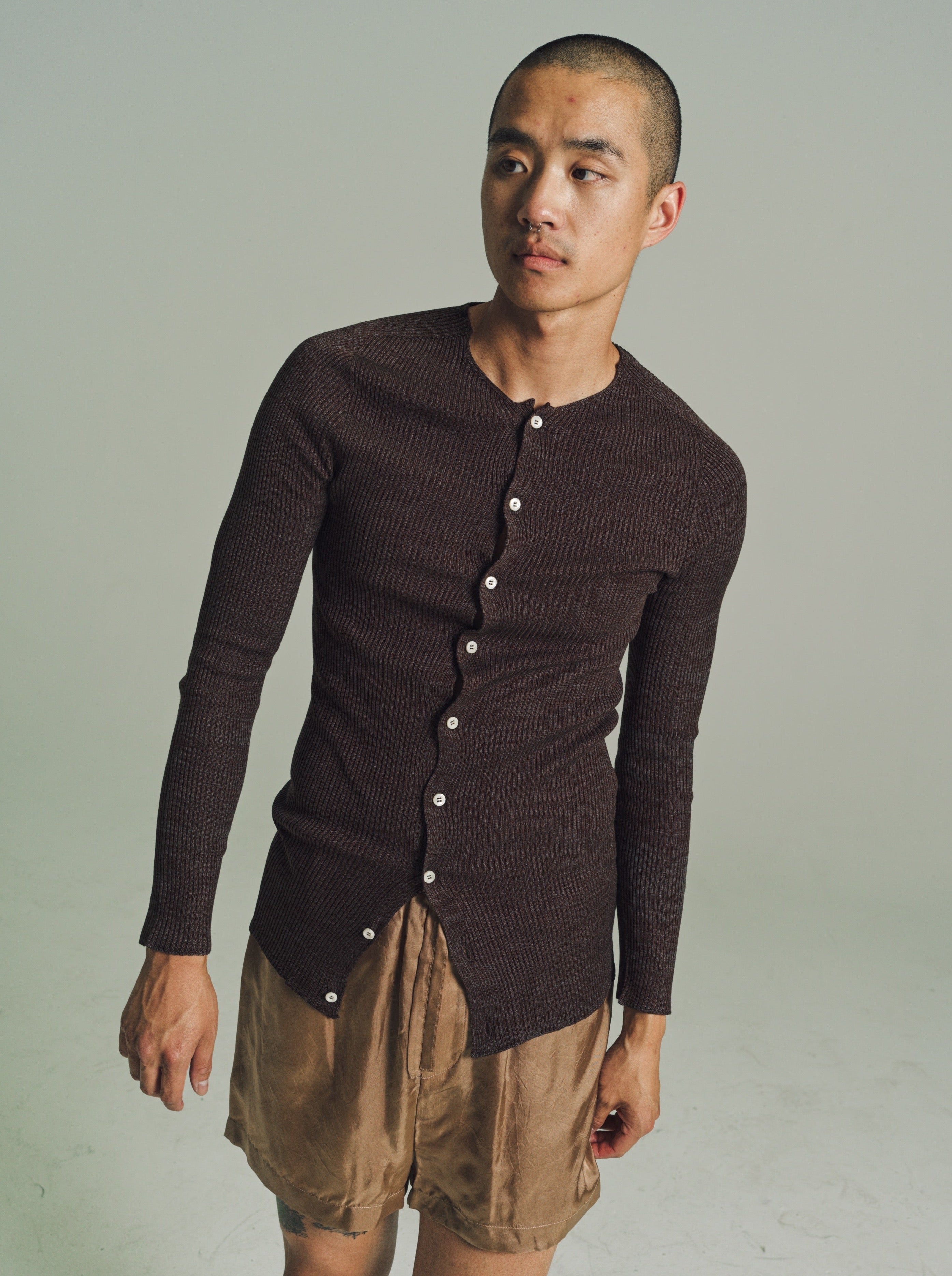 Rier Treebark Silk Knit Roundneck Cardigan Garmentory