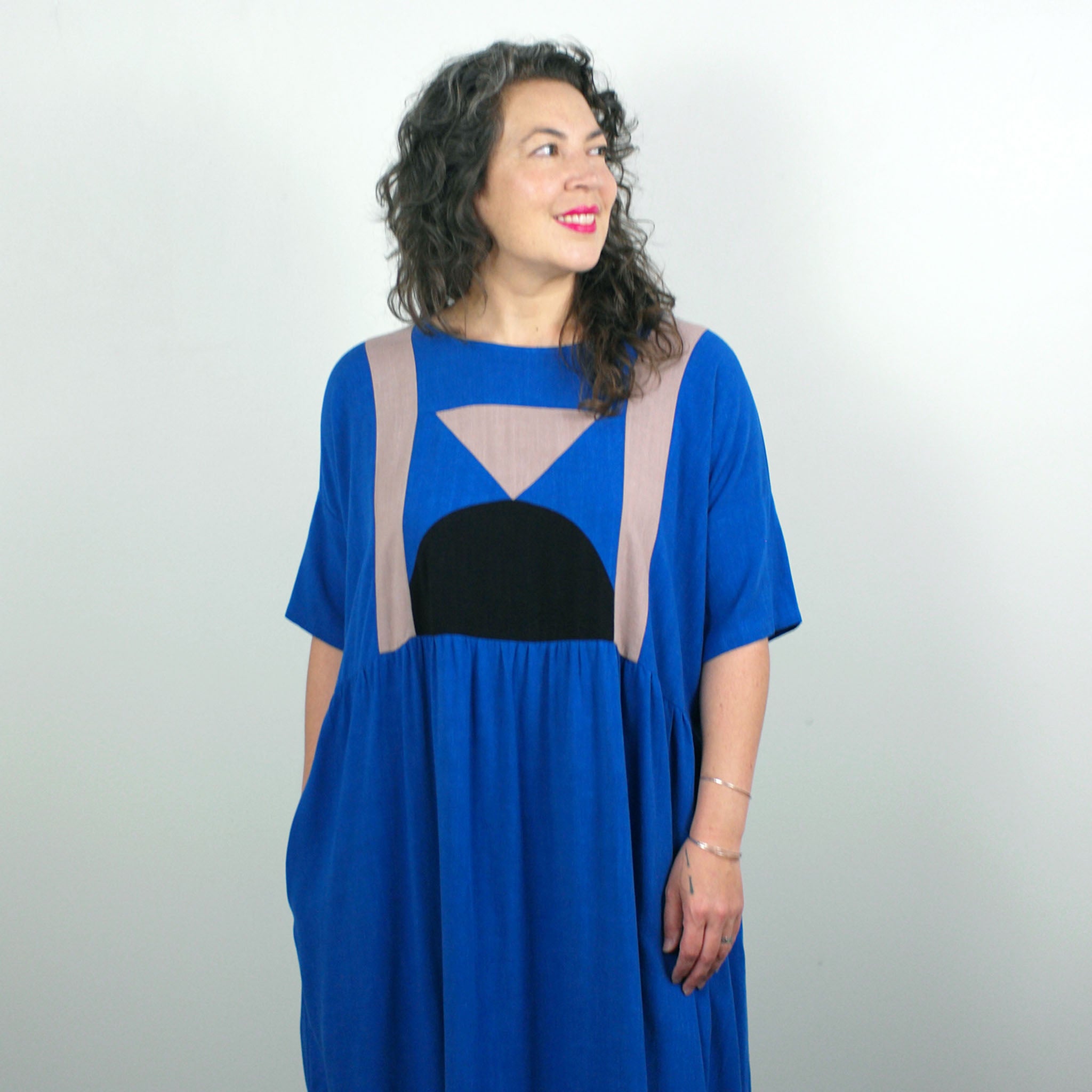 cream and royal blue dress Katie Midi Dress in Tulip Fields Cornflower Blue