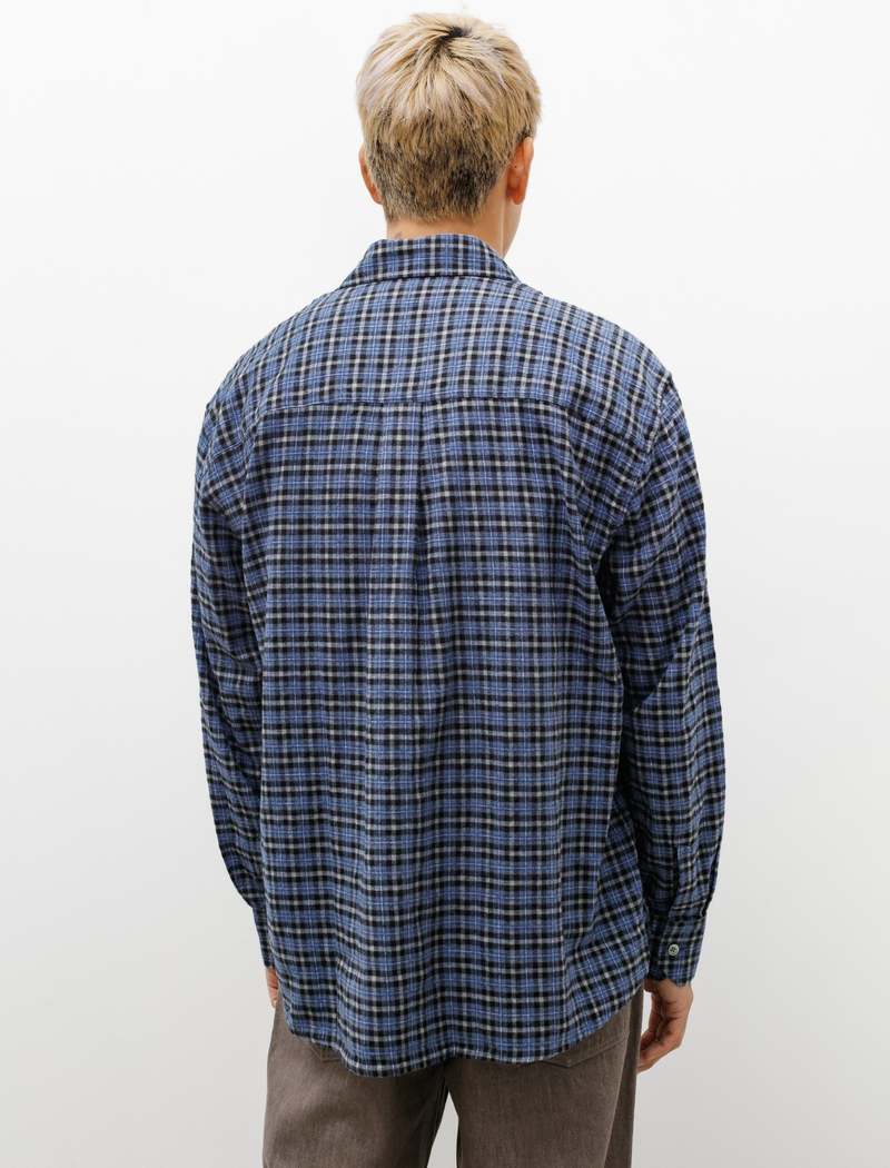 トップス CLANE CHECK POCKET OVER SHIRT Linen-cotton Blend Four-pocket Camp-collar Overshirt For Men