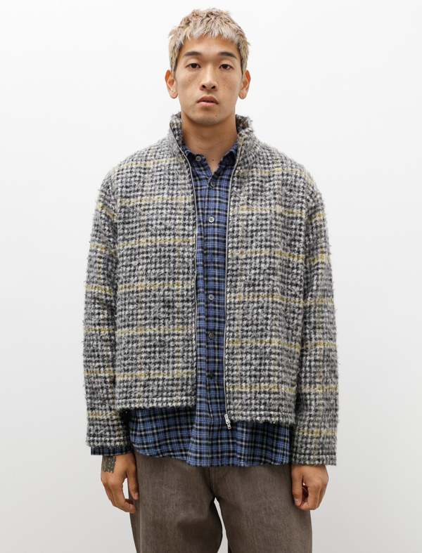 Our Legacy Shrunken Full Zip Polo Prenzlauer Houndstooth - Grey