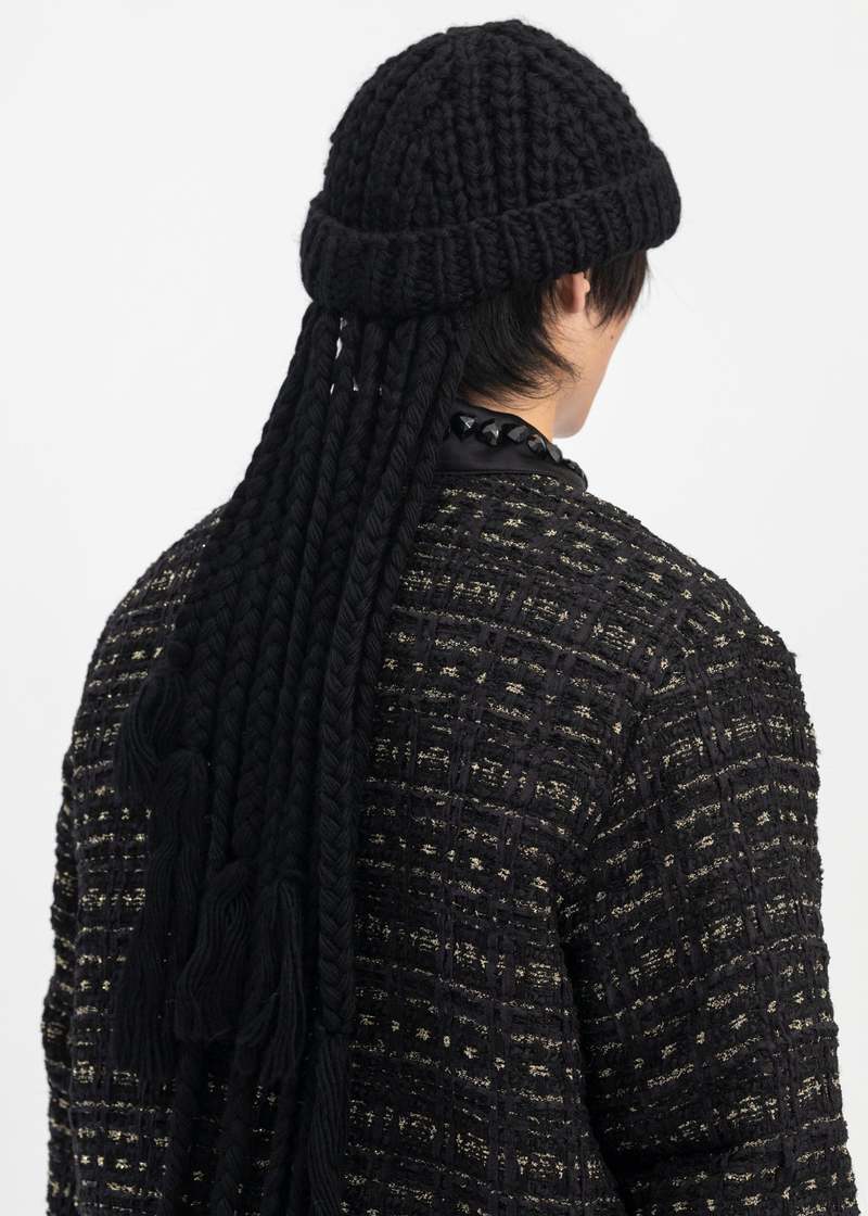 【KIDILL】【rurumu:】HAND KNIT BEANIE Kidill Dreadlocks Handmade Knit Cap - Black | Garmentory