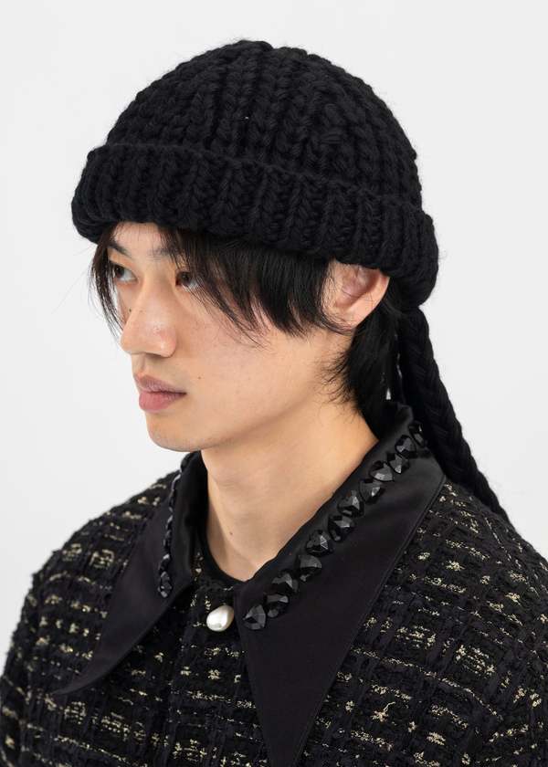 【KIDILL】【rurumu:】HAND KNIT BEANIE Kidill Dreadlocks Handmade Knit Cap - Black | Garmentory