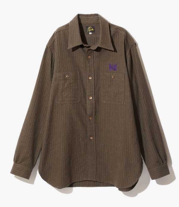 Needles Work Pin Stripe Twill Shirt - Brown | Garmentory