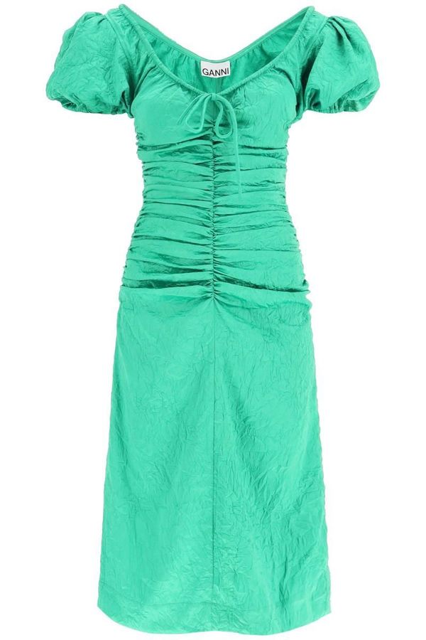 ganni crinkled satin midi dress GANNI Black Crinkled Satin Midi Dress
