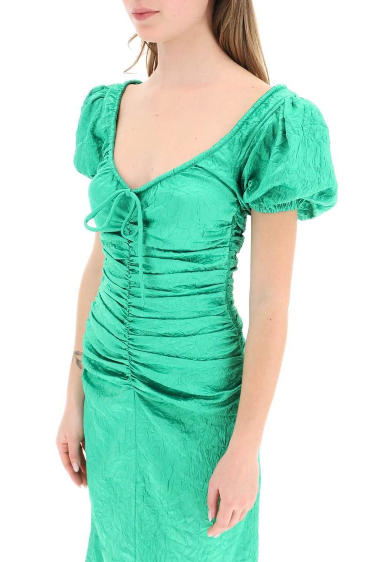 Ganni Crinkle Satin Midi Dress | Garmentory