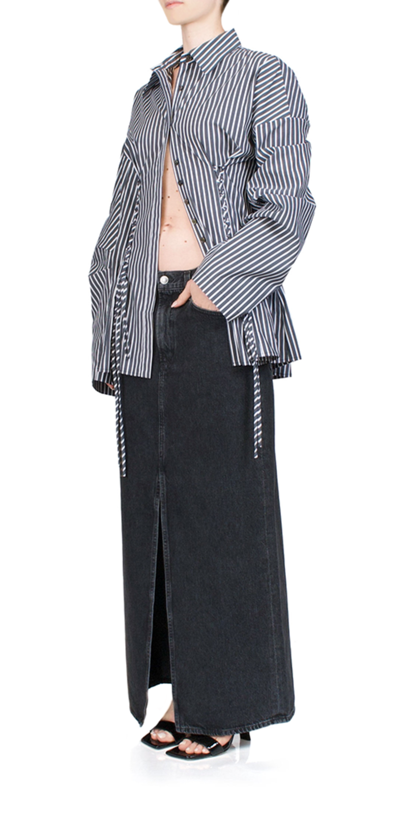 お値下げPriscavera Laced Button Downストライプシャツ Banker Stripes Laced Button Down – PRISCAVera