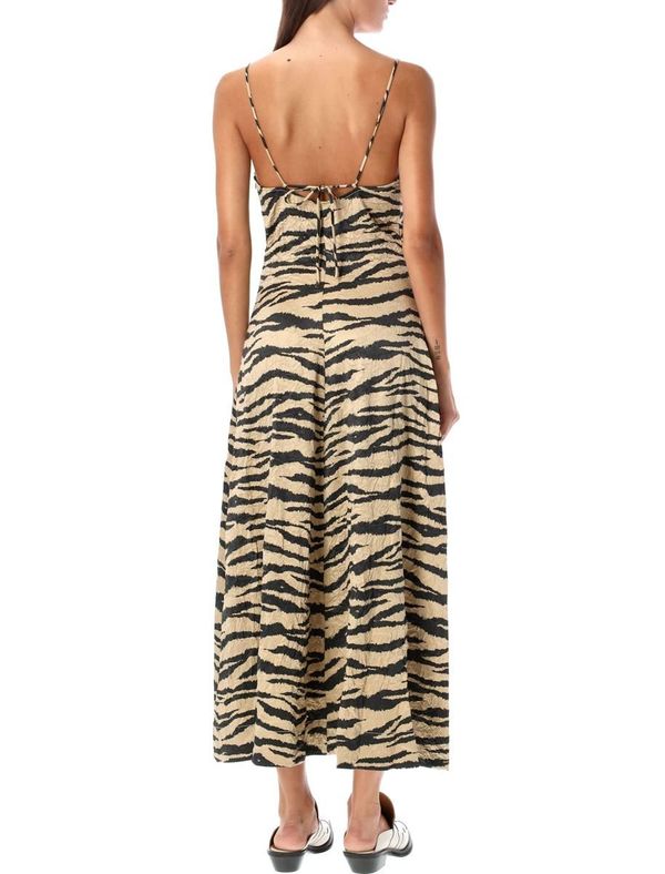 Ganni Crinkled Satin Maxi Strap Dress - Tiger Khaki | Garmentory