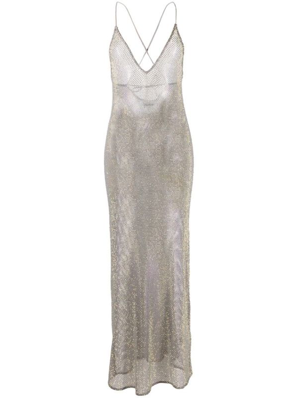 Ganni Embellished Mesh Dress - Silver | Garmentory Ganni Embellished Mesh Dress - Silver | Garmentory
