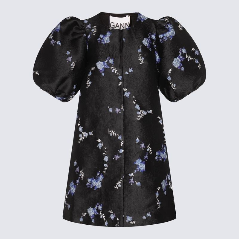 GANNI BLACK 3D JACQUARD MINI DRESS