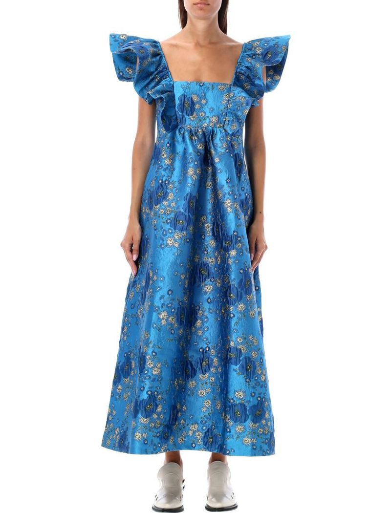 GANNI Jacquard Ruffle Midi Dress