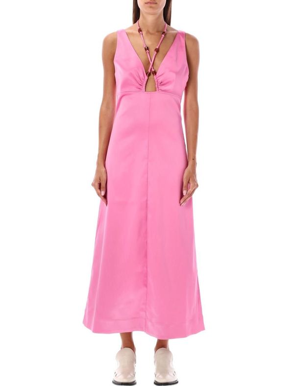 ganni satin midi dress GANNI | Ruched-Detail Satin Midi Dress