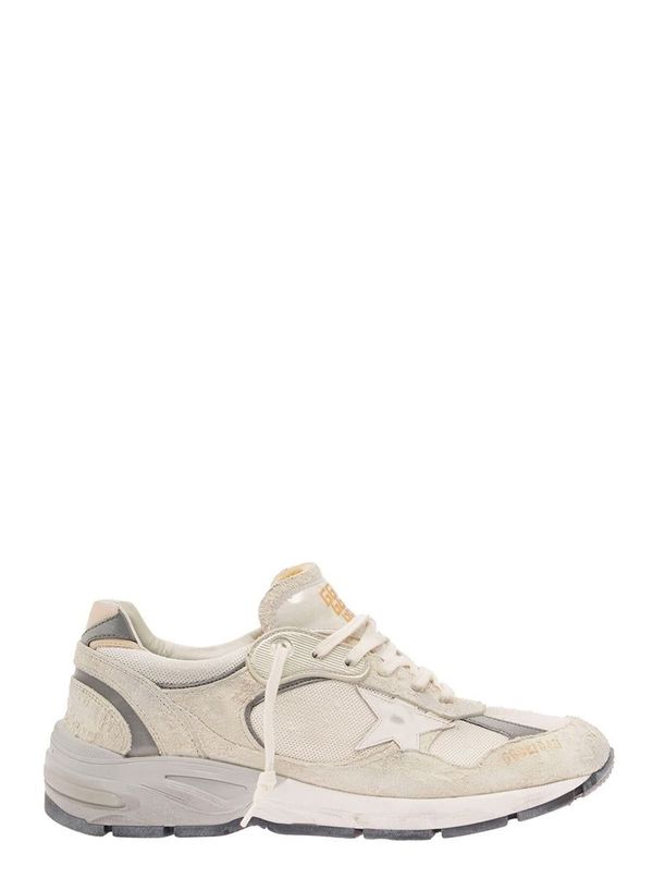 White Low-Top Sneakers with Suede Inserts and Side Star in Leather